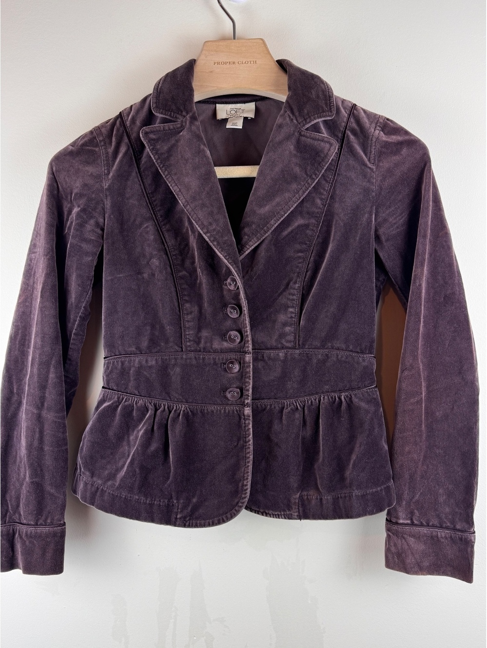 LOFT Petites 00P Brown Velvet Peplum Blazer Jacket Y2K Whimsigoth Cottagecore